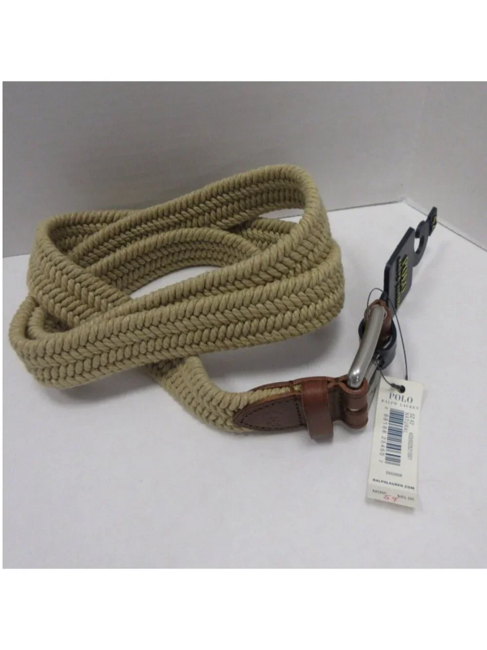 VGT Polo Ralph Lauren Belt 42 Braided Rope Silver Buckle Leather Trim